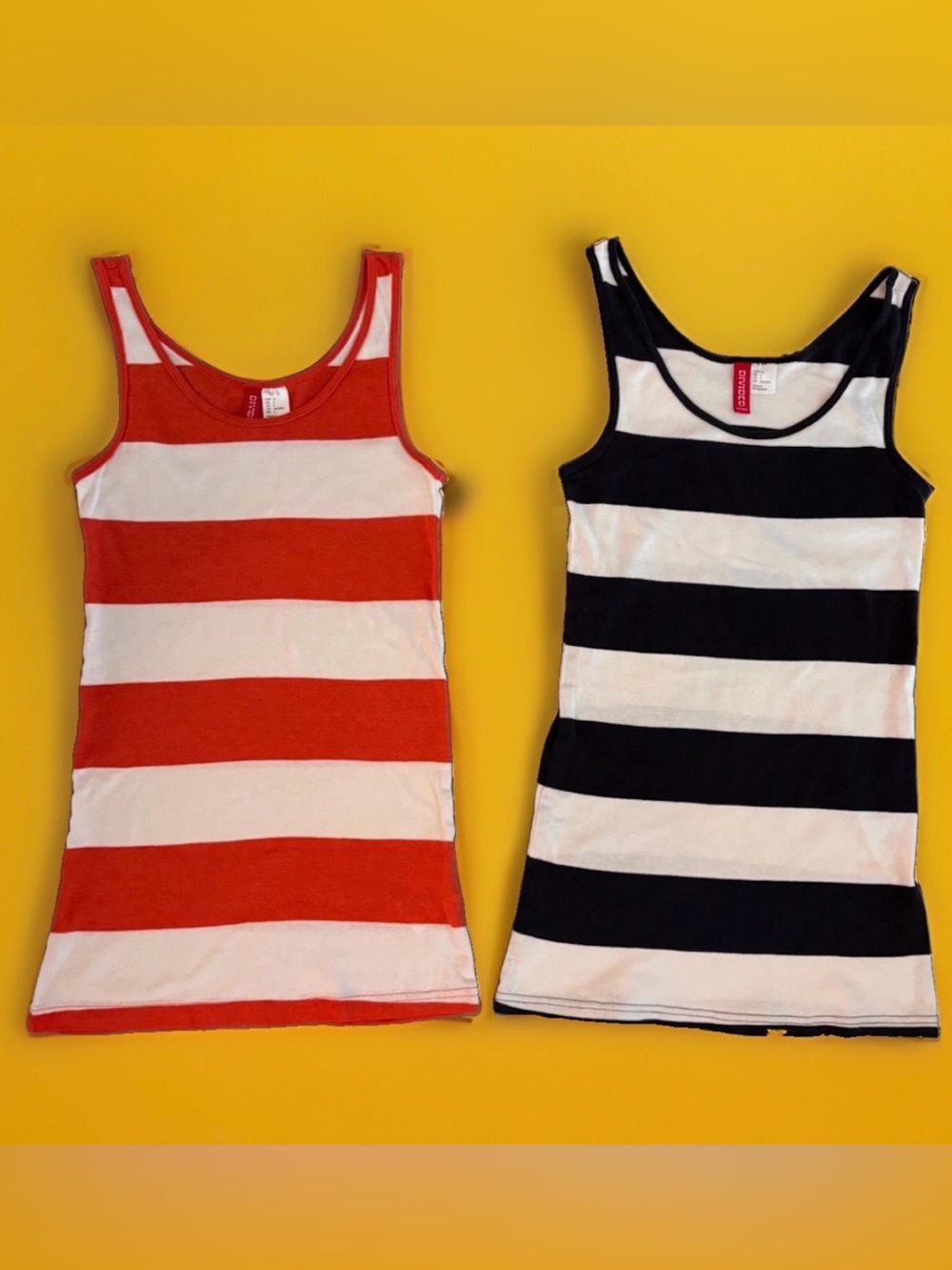 Lot of 2 Divided by H&M Striped Top Black/White Orange/White Size 4 Small EUC